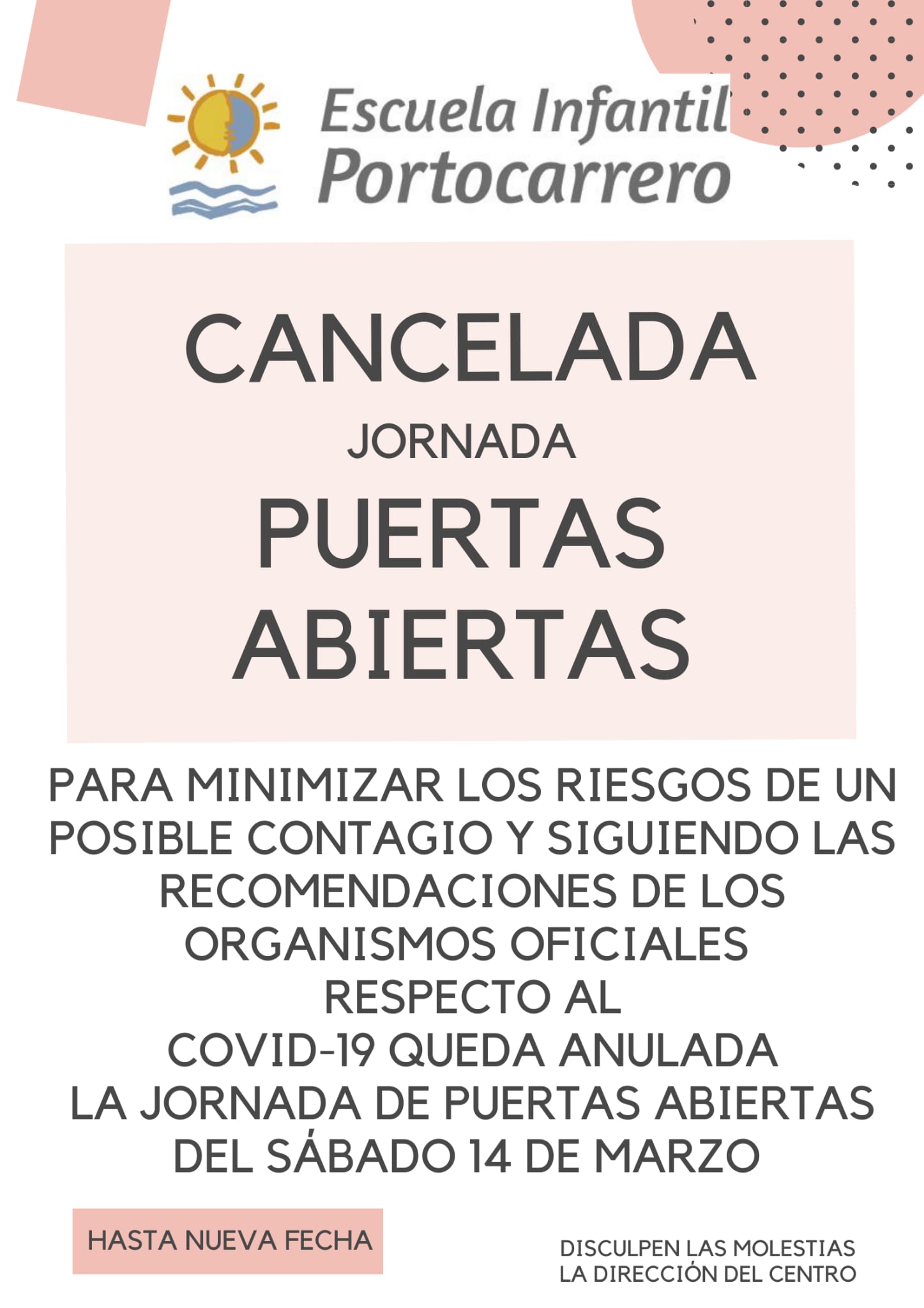 2020 03 13 Cancelada Jornada de Puertas Abiertas