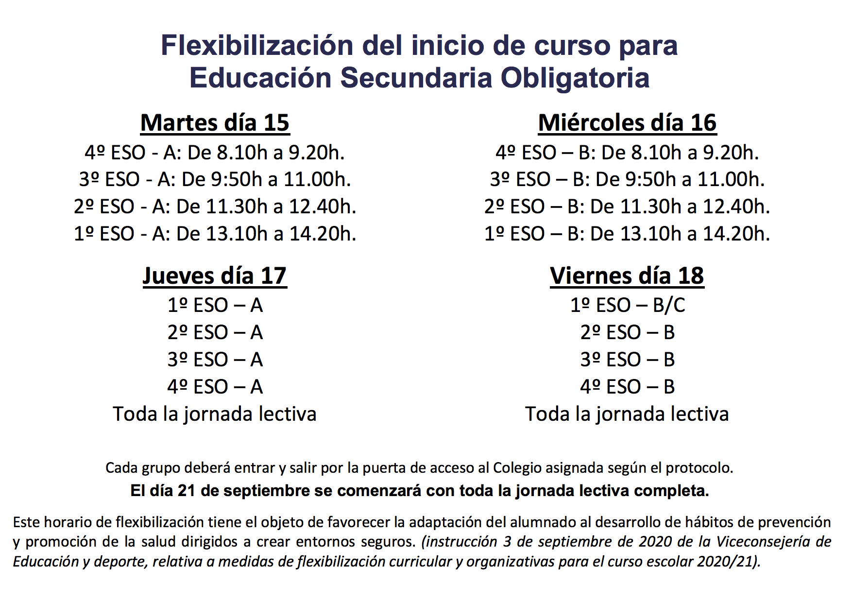 2020 09 14 Horario entrada ESO