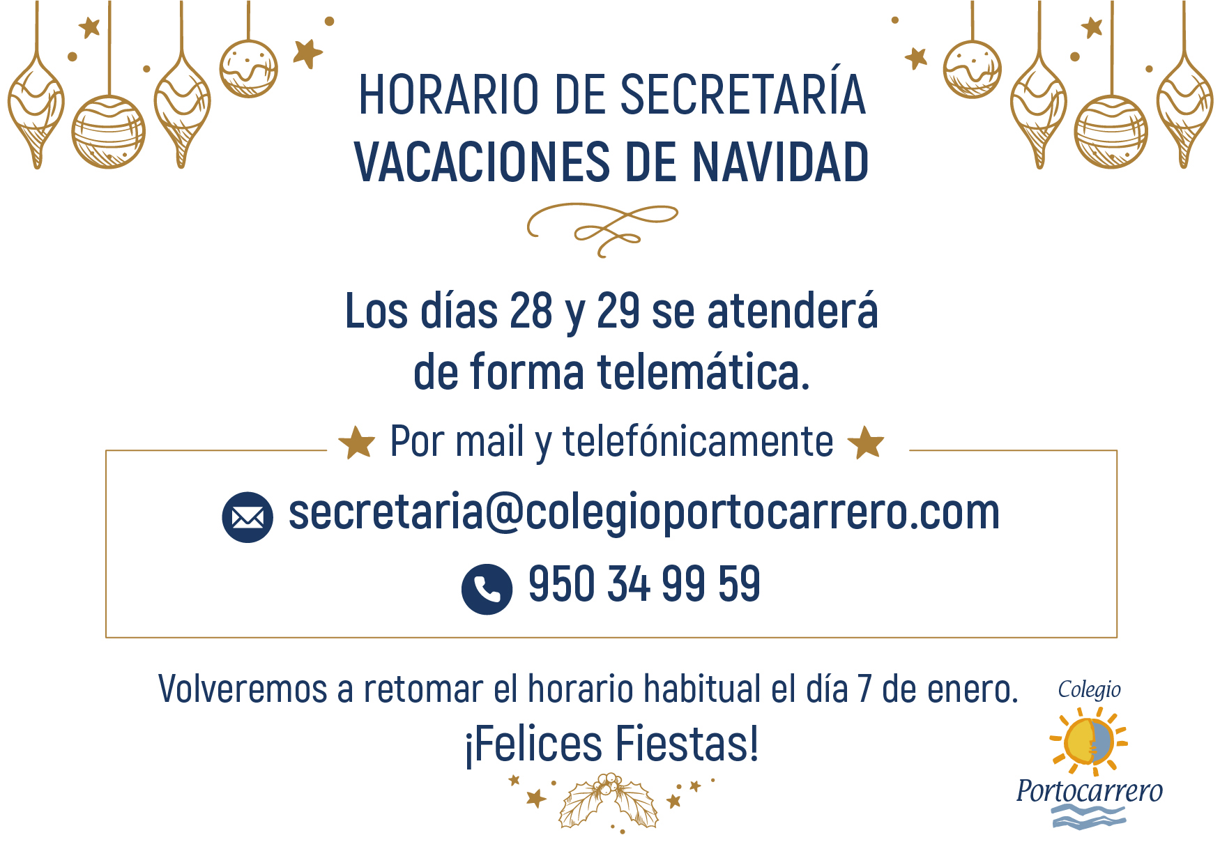 Horario secretaria Navidad