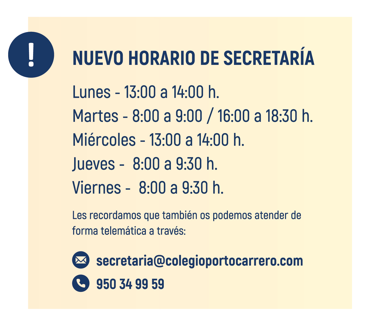 Nuevo horario secretaria